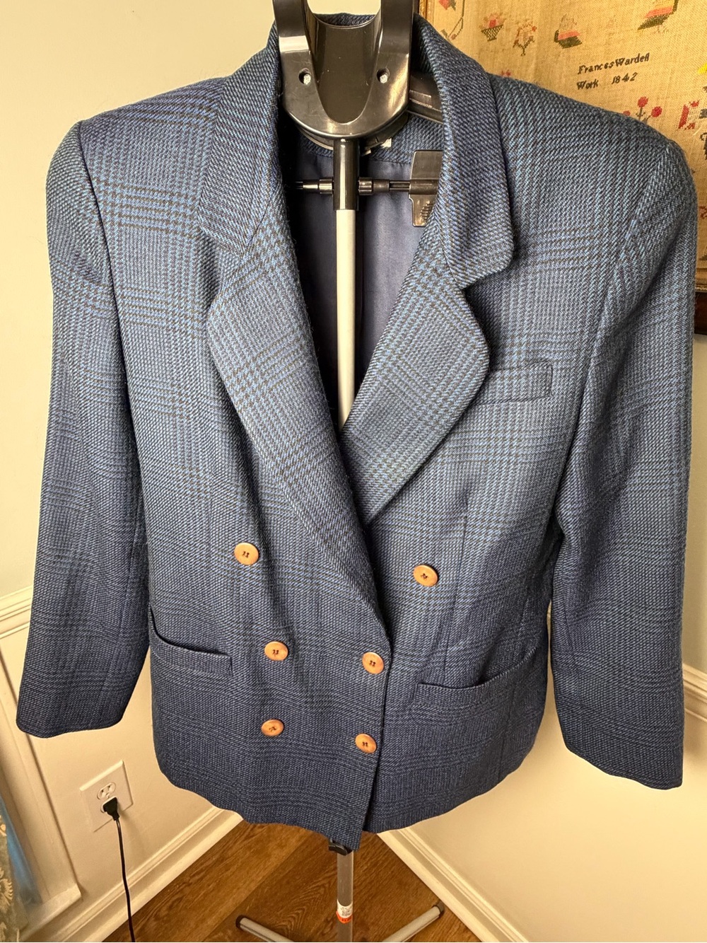 Vintage Jos. A. Bank Women Wool Plaid Double-Breasted Blazer Size 8